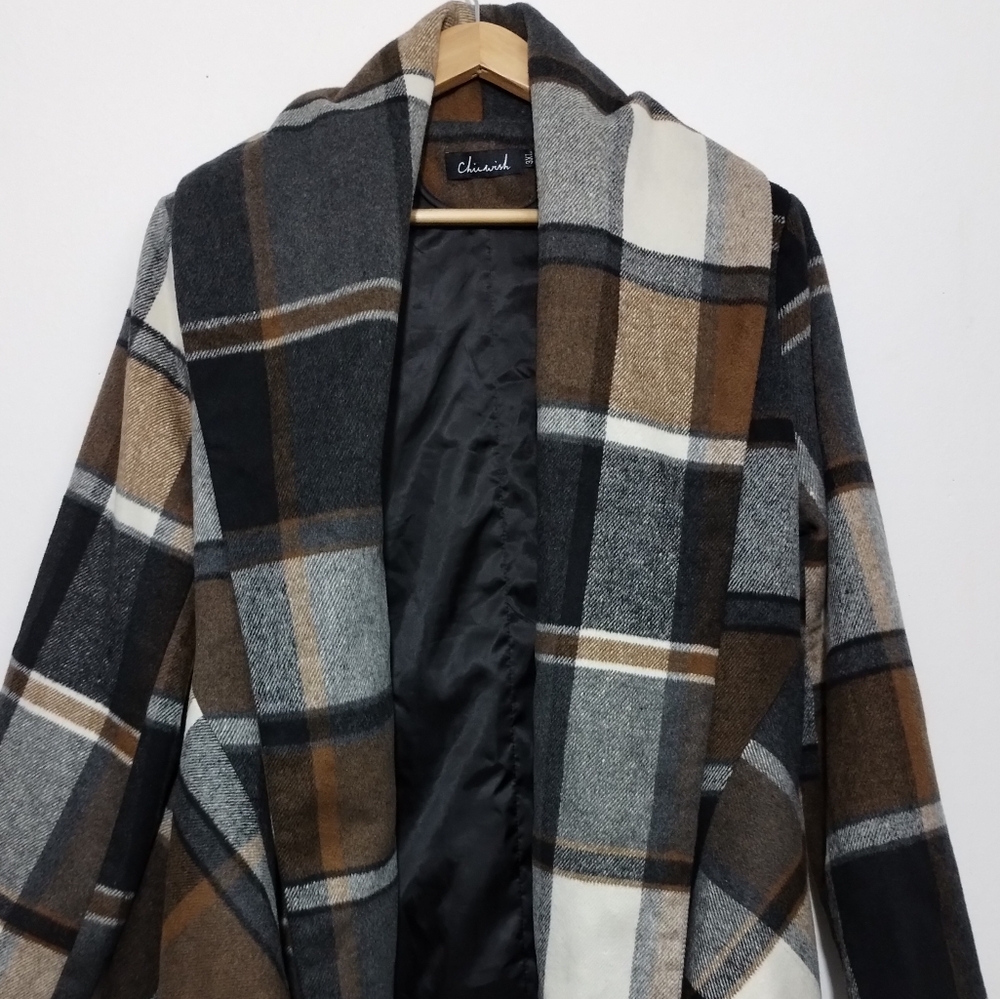 Chicwish Prairie Check Rabato Coat Wool Blend Wrap Coat Women's 3XL ( NO BELT ) - Picture 2 of 4